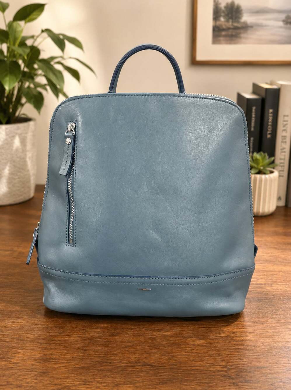 Shinola Mini Zip Backpack Slate Blue Leather Detroit Made $795 Retail